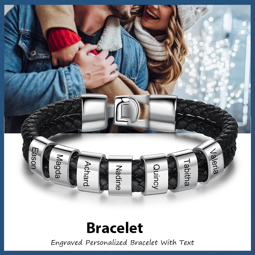 Personalisiertes 7 Namen Perlen Leder Armband-An Meinen Vater- Geschenk mit Nachrichtenkarte