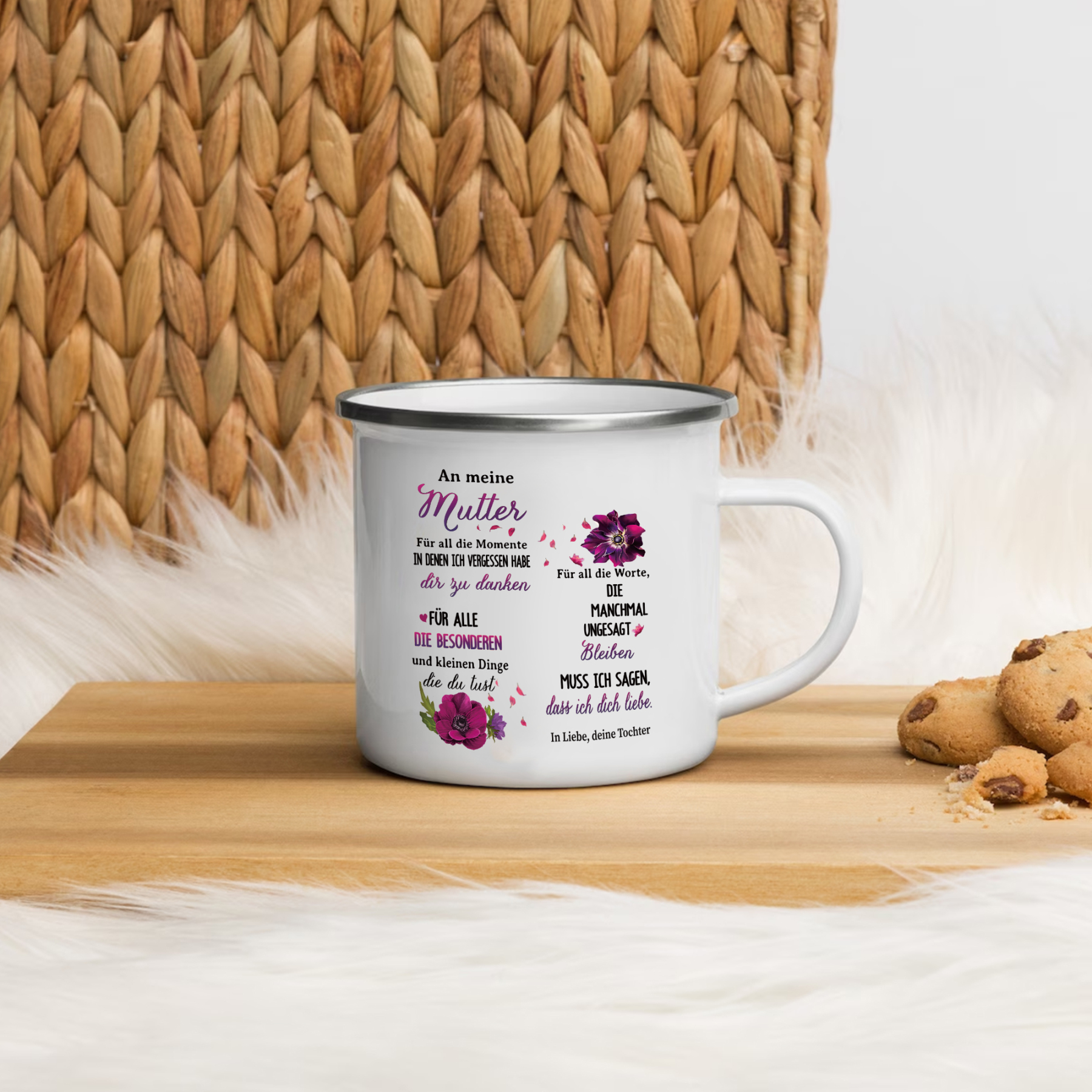 Emaille Becher & Kerzenhalter-Set im pinken Geschenkbox -An meine Mama ich muss sagen, dass ich dich lieben- Geschenkbox Set für Mutter von Tochter