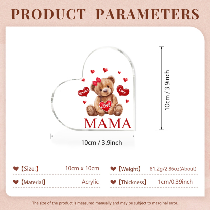 Personalisierte 2 Namen & Text Teddybär Herz Familie Acryl-Deko Schreibtischdekoration für Mutter