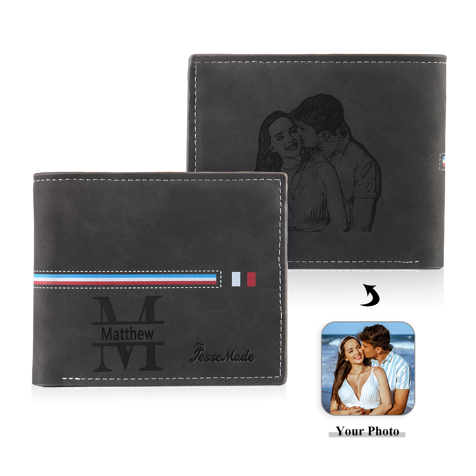 Personalisierte Foto & Name & 1 Buchstabe PU Leder Geldbörse