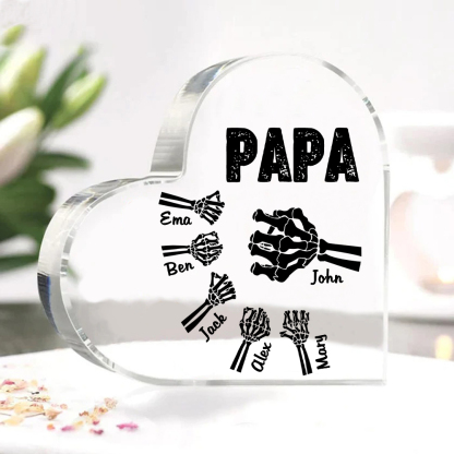 Personalisierte 6 Namen Acryl-Deko Papa Skelett Hand Schreibtischdekoration für Vater