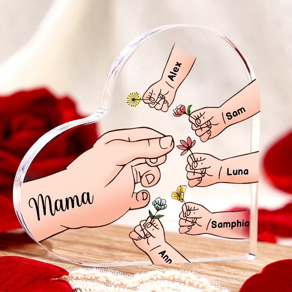 Personalisierte 6 Namen Mama Hand Familie Acryl-Deko Schreibtischdekoration für Mutter
