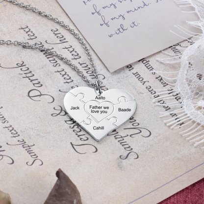Personalisierte Herz-Puzzle-Halskette mit 4 Namensgravur