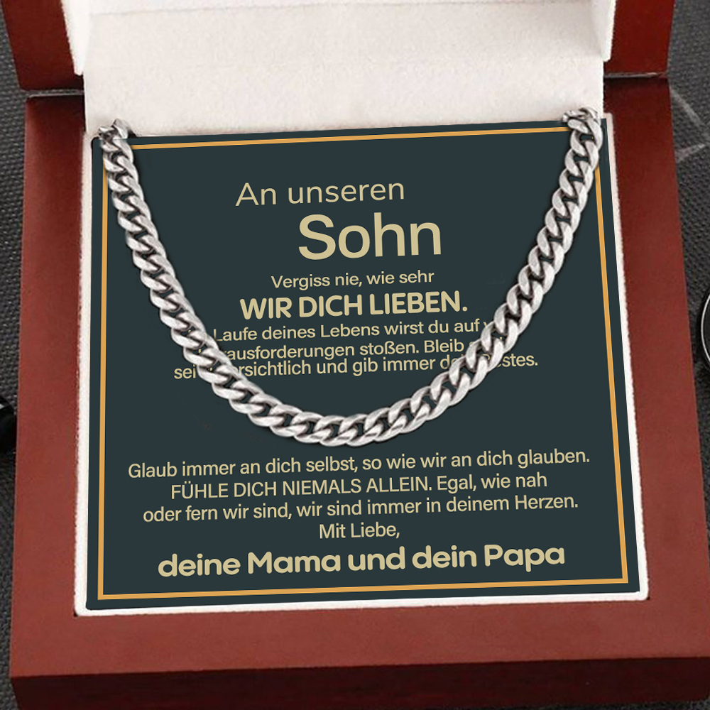 Herren Halskette - An Unseren Sohn Vergiss nie, wie sehr wir dich lieben - Geschenk mit Nachrichtenkarte