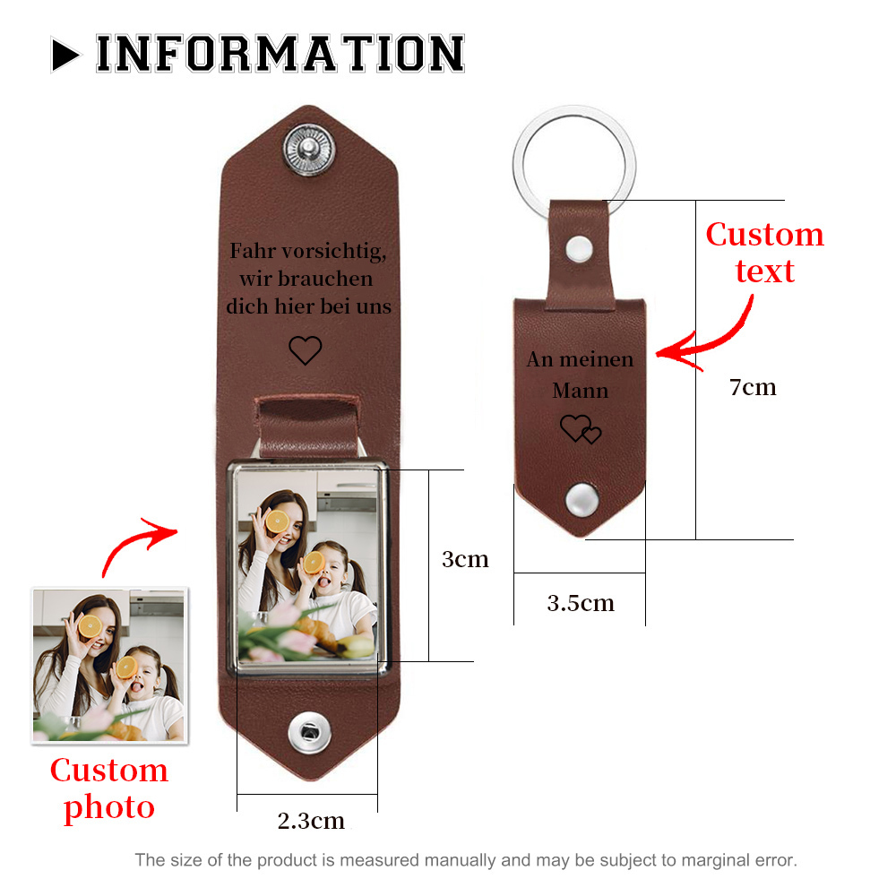 Personalisierter Foto & Text Leder Schlüsselanhänger-Fahr Vorsichtig, wir brauchen dich hier bei uns-Geschenk für Vater