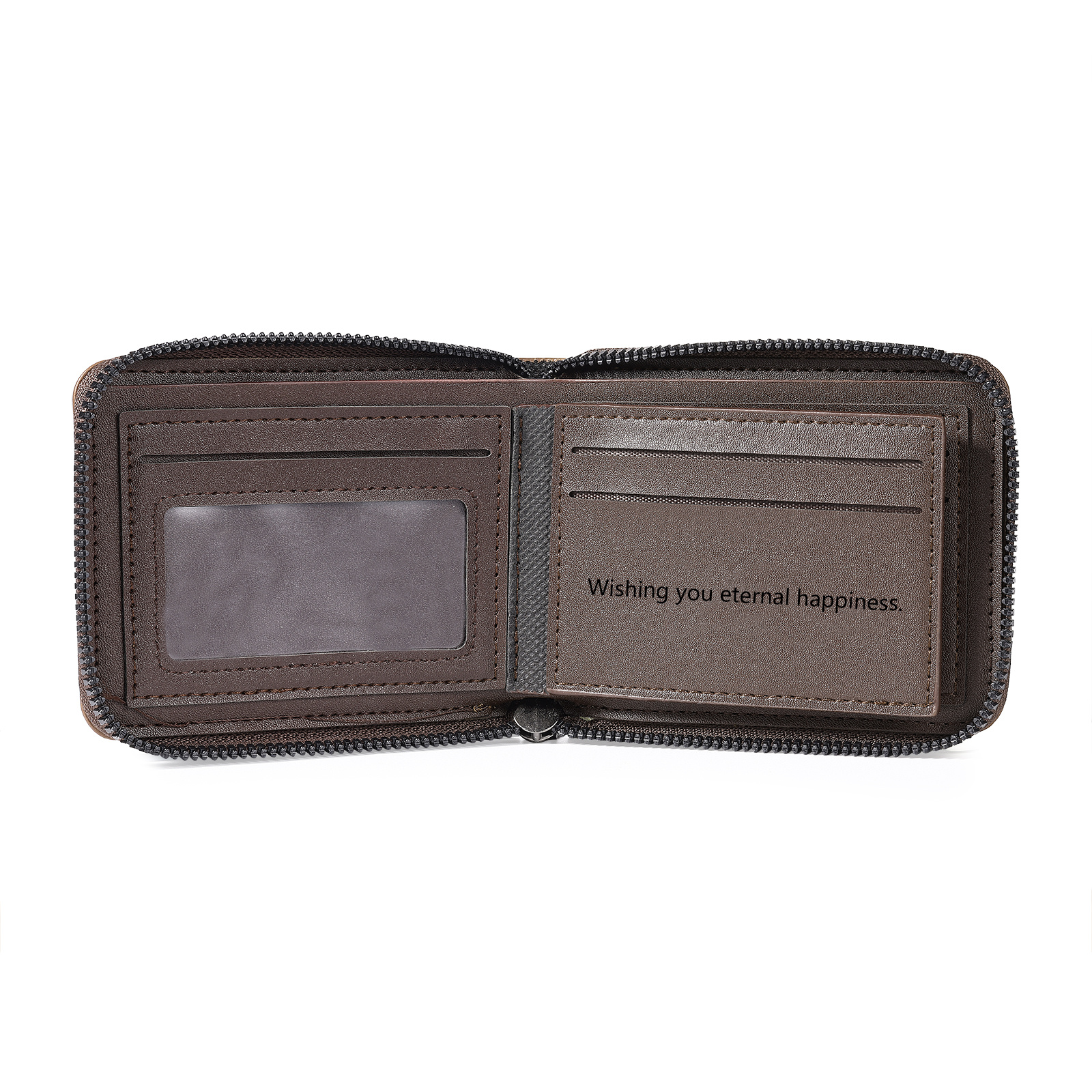 Personalisierte Herren Geldbörse aus PU‑Leder mit Reißverschluss – mit Foto, Kalender oder Namen