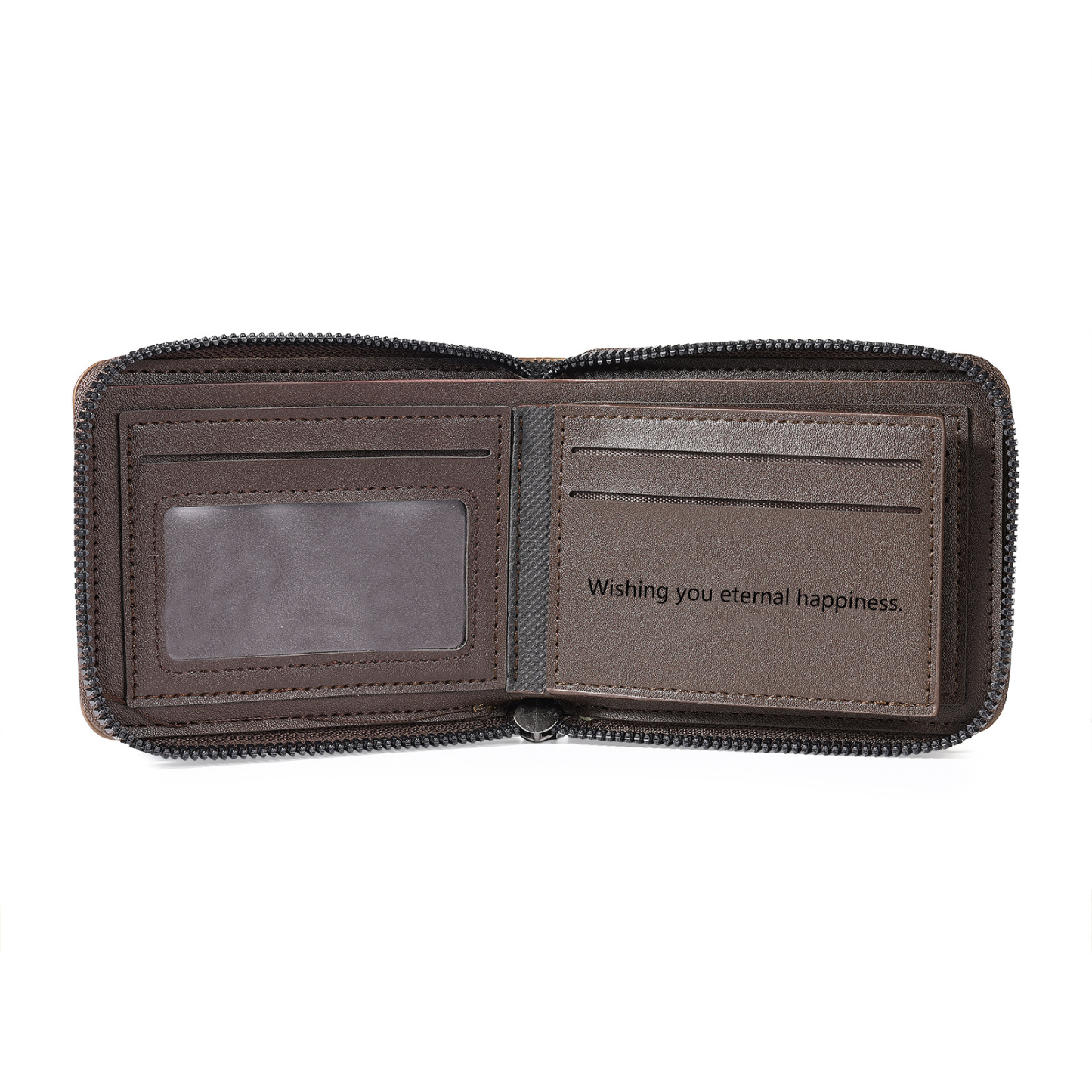 Personalisierte Herren Geldbörse aus PU‑Leder mit Reißverschluss – mit Foto, Kalender oder Namen