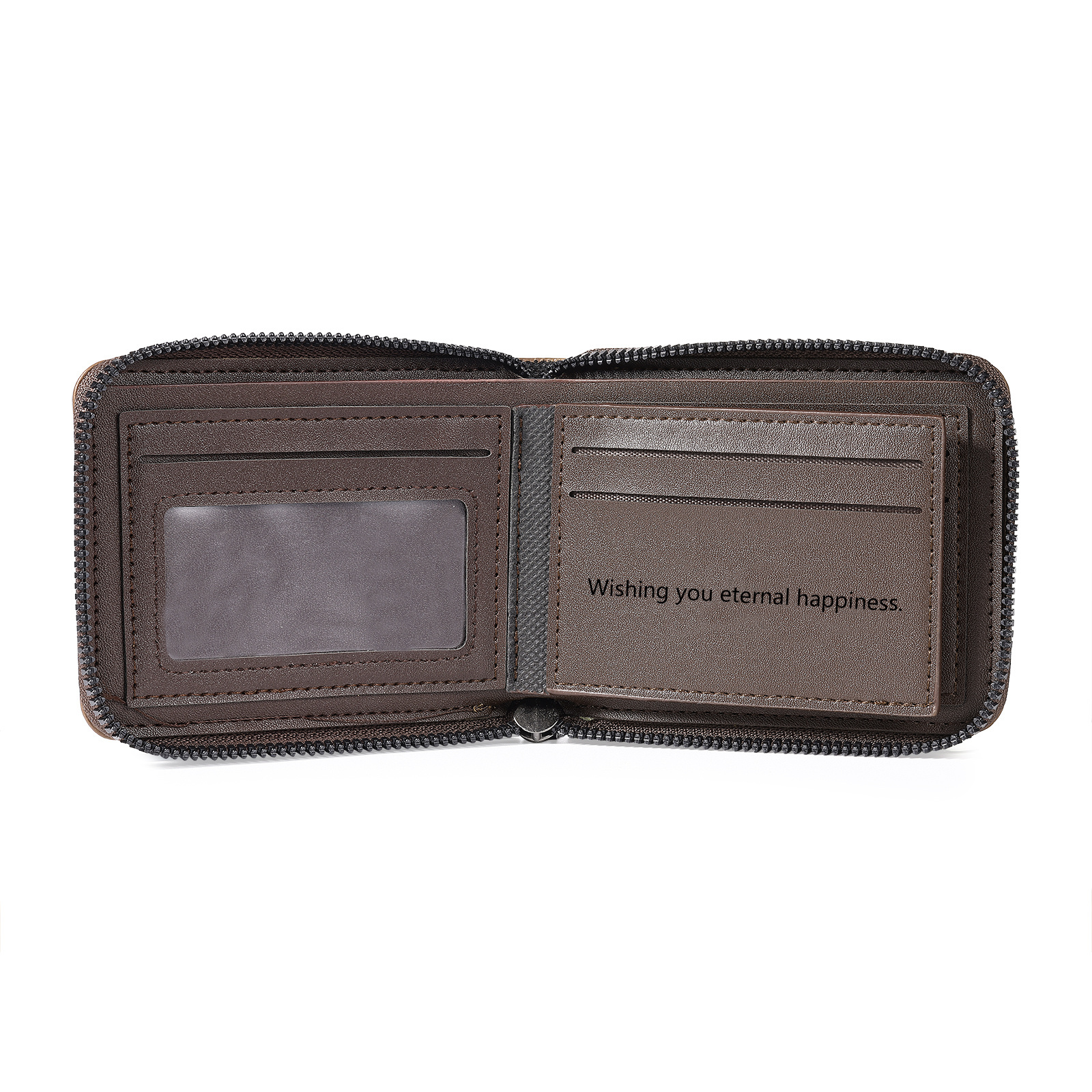 Personalisierte Herren Geldbörse aus PU‑Leder mit Reißverschluss – mit Foto, Kalender oder Namen