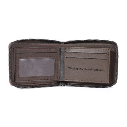 Personalisierte Herren Geldbörse aus PU‑Leder mit Reißverschluss – mit Foto, Kalender oder Namen