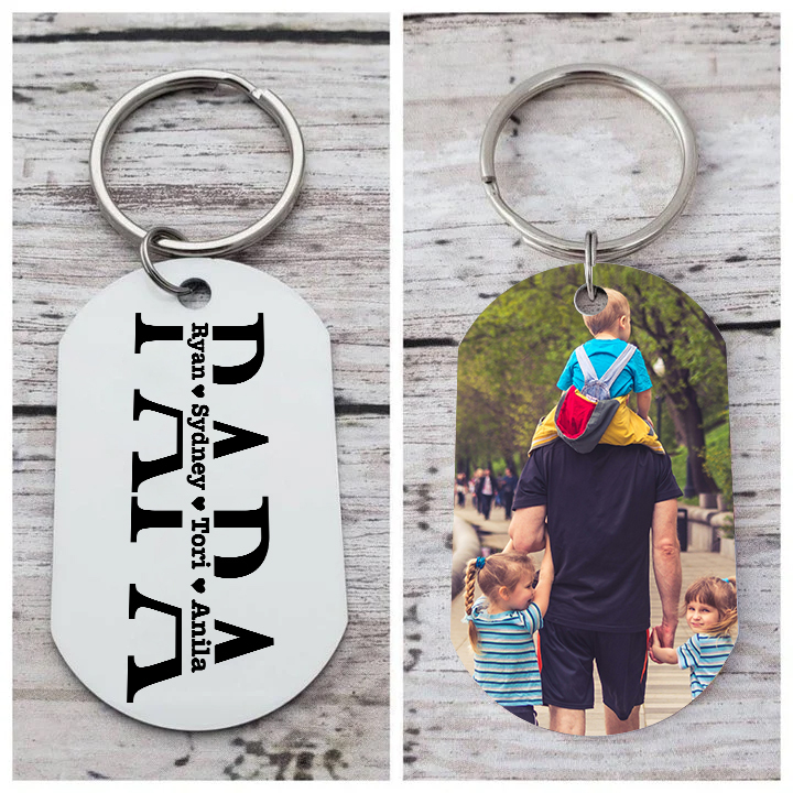 Personalisierbares Foto & 4 Namen Papa Schlüsselanhänger-Geschenk für Vater