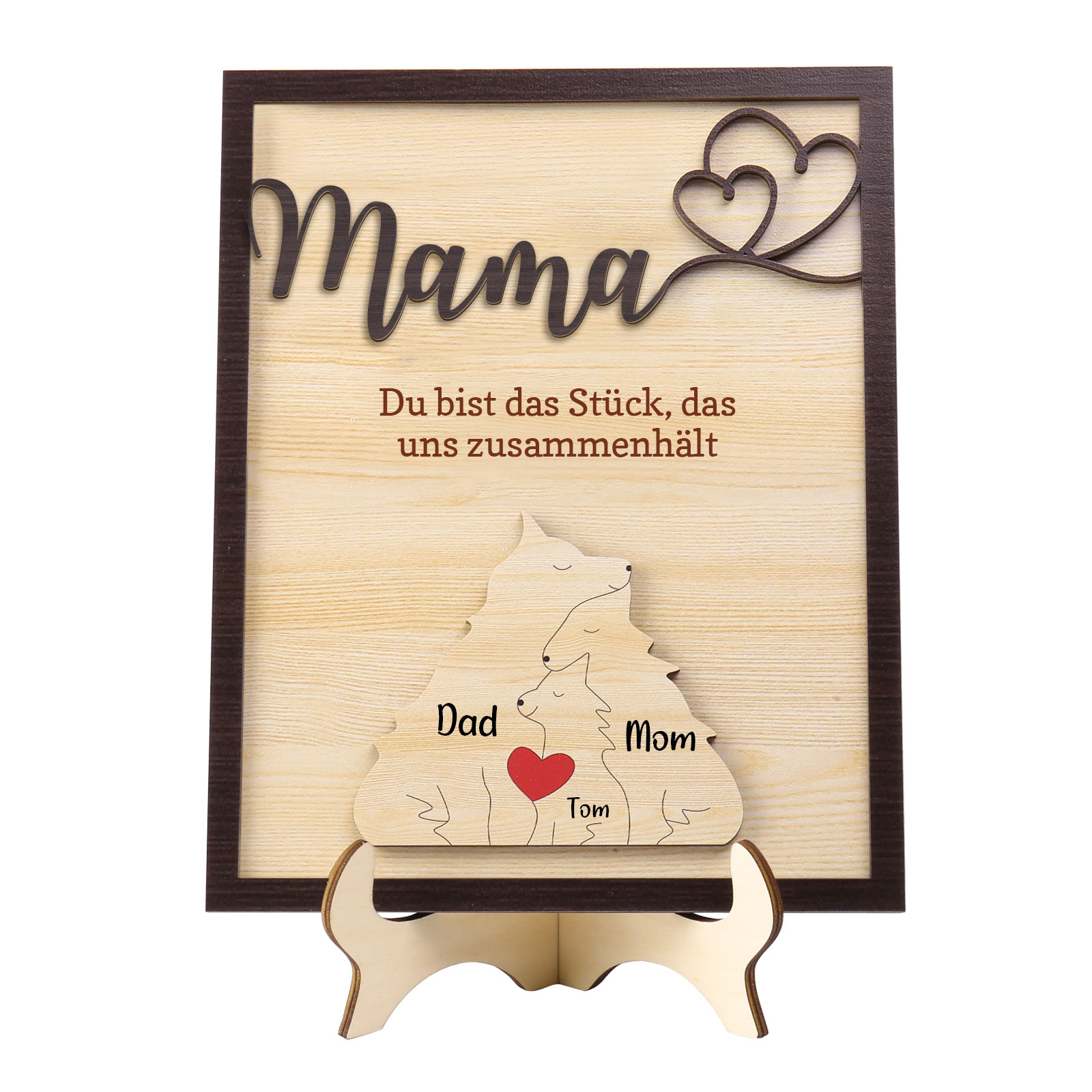 Holz Deko-Personalisierbare 3 Namen Ornament Fuchs Familie Holzdekoration-Mama, du bist das Stück, das uns zusammenhält