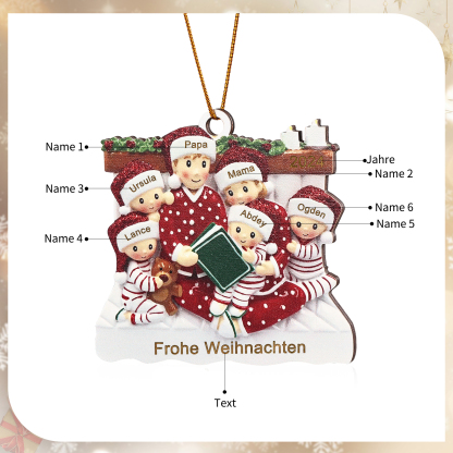 Holz Personalisierter 3-6 Namen & Text & Jahr Weihnachtsornament – Familie beim Vorlesen Weihnachtsdekoration für den Baum