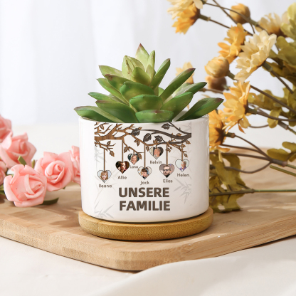 Personalisierbarer Text & 7 Fotos Familienbaum Familie Blumentopf