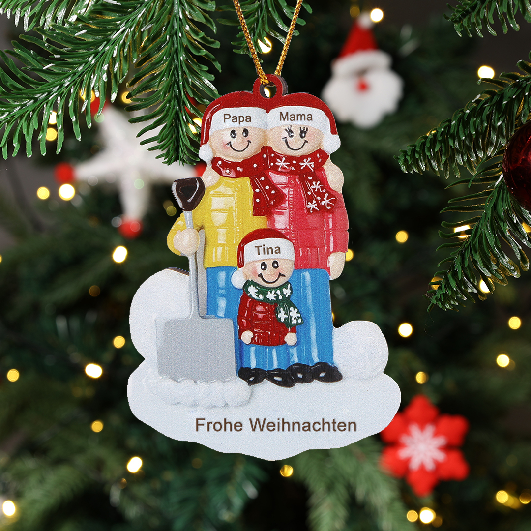 Holz Personalisierter Text & 2-5 Namen Familie Schneeschaufelteam Ornament Weihnachtsornament