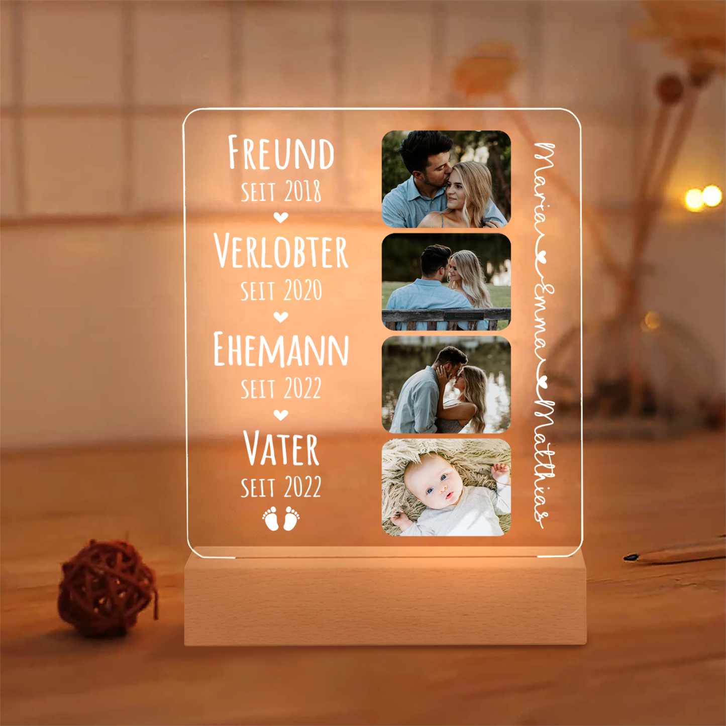 Personalisierte 4 Fotos & Jahre & Text - Nachtlicht Geschenk für Vater