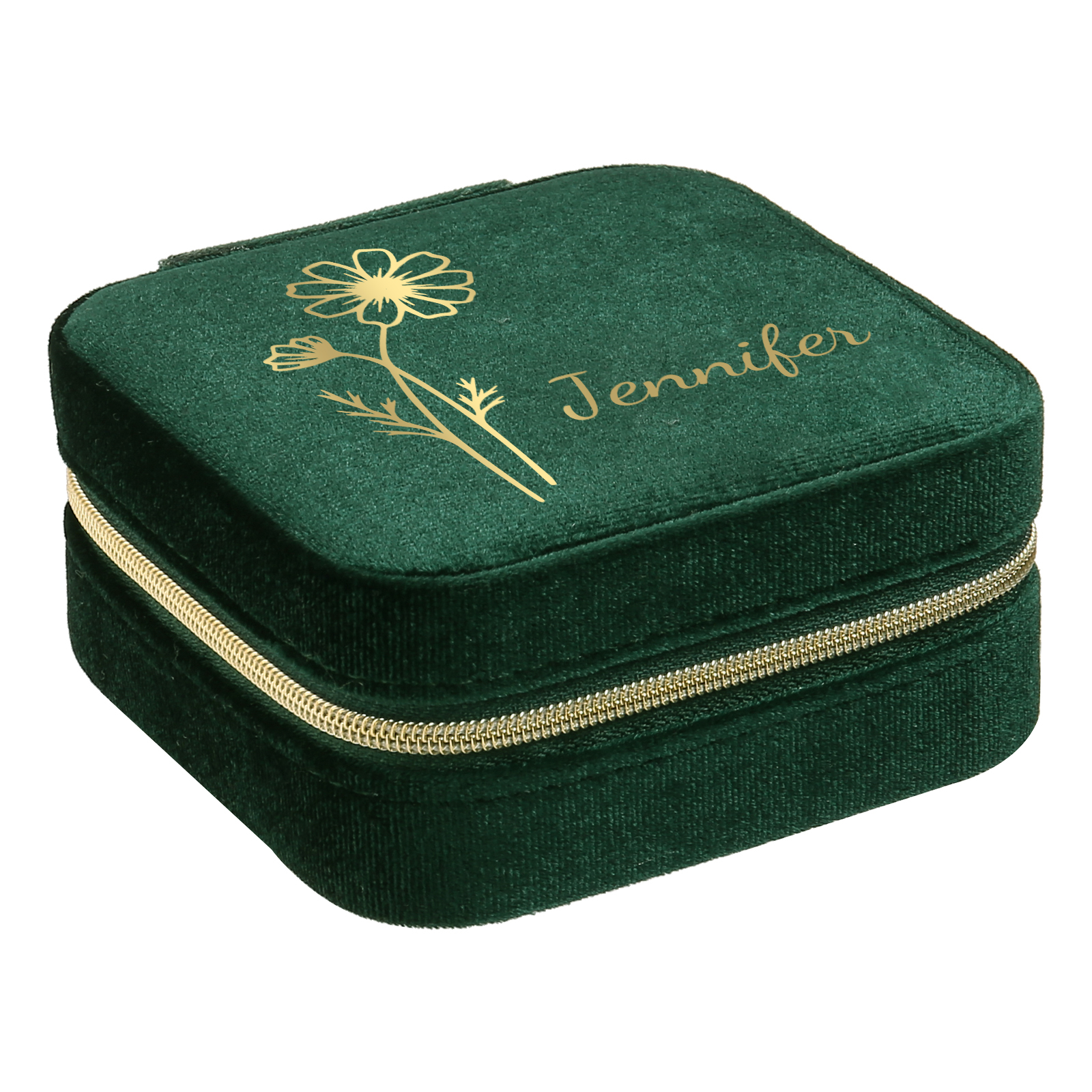 Personalisierbarer Name & Geburtsblume klein Velvet Schmuckaufbewahrung Schmuckzubehör Aufbewahrungsbox für Schmuck