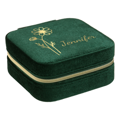 Personalisierbarer Name & Geburtsblume klein Velvet Schmuckaufbewahrung Schmuckzubehör Aufbewahrungsbox für Schmuck