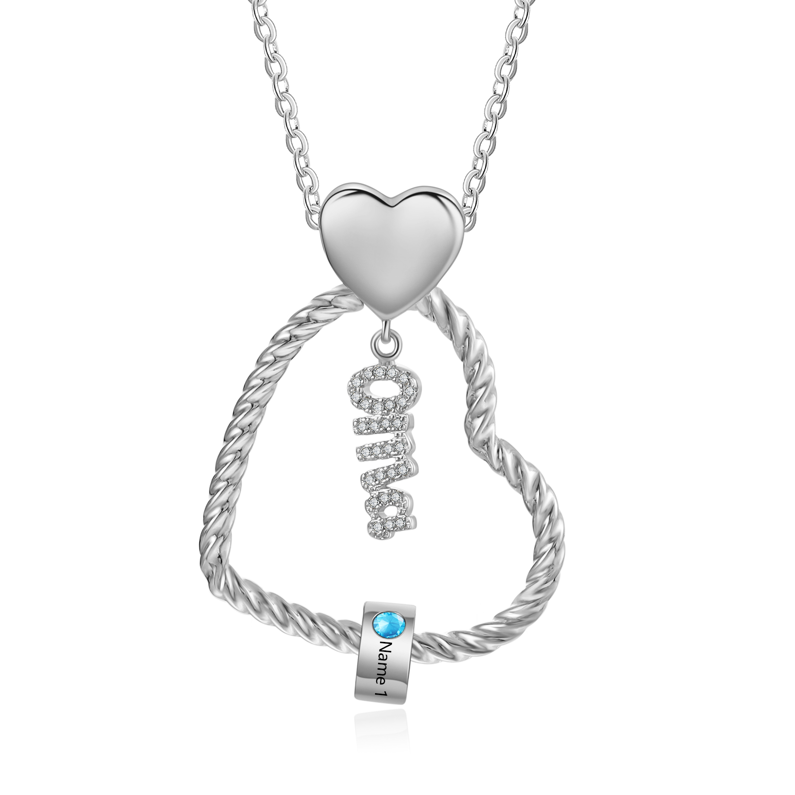 Personalisierte 1 Name Herz Halskette mit 1 Geburtsstein - Du machst meine Well bunter. Oma Schön, dass es Dich gibt - Geschenk mit Nachrichtenkarte