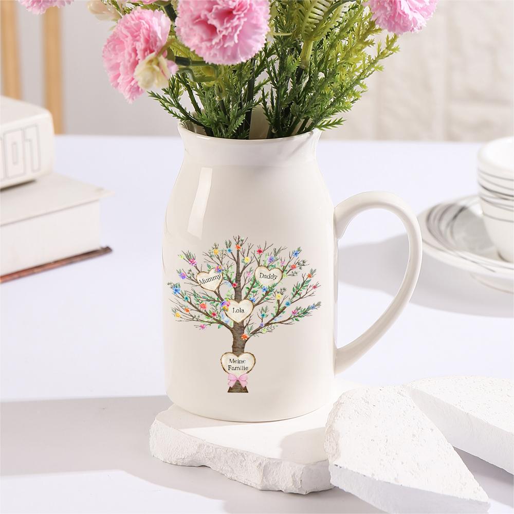 Personalisierte 3 Namen & Text Blume Familienbaum Vase