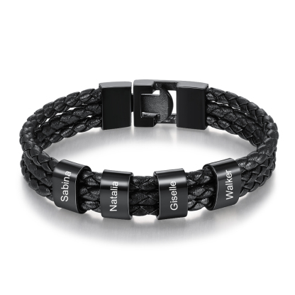 Herren Gravur 1-8 Namen Perlen Dreifach Geflochtenes Leder Armband