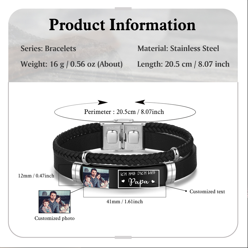 Herren Personalisierter 1 Text & Foto-Leder Armband