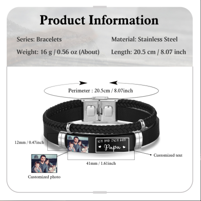 Herren Personalisierter 1 Text & Foto-Leder Armband