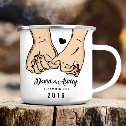 Emaille Tasse-Personalisierte 2 Namen & Text & Jahr Emaille Becher für Paare