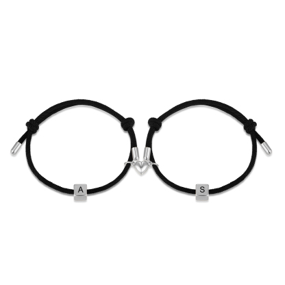 Personalisierte 2 Buchstaben Paar Herz Magnet Schwarz Handseil Armbänder