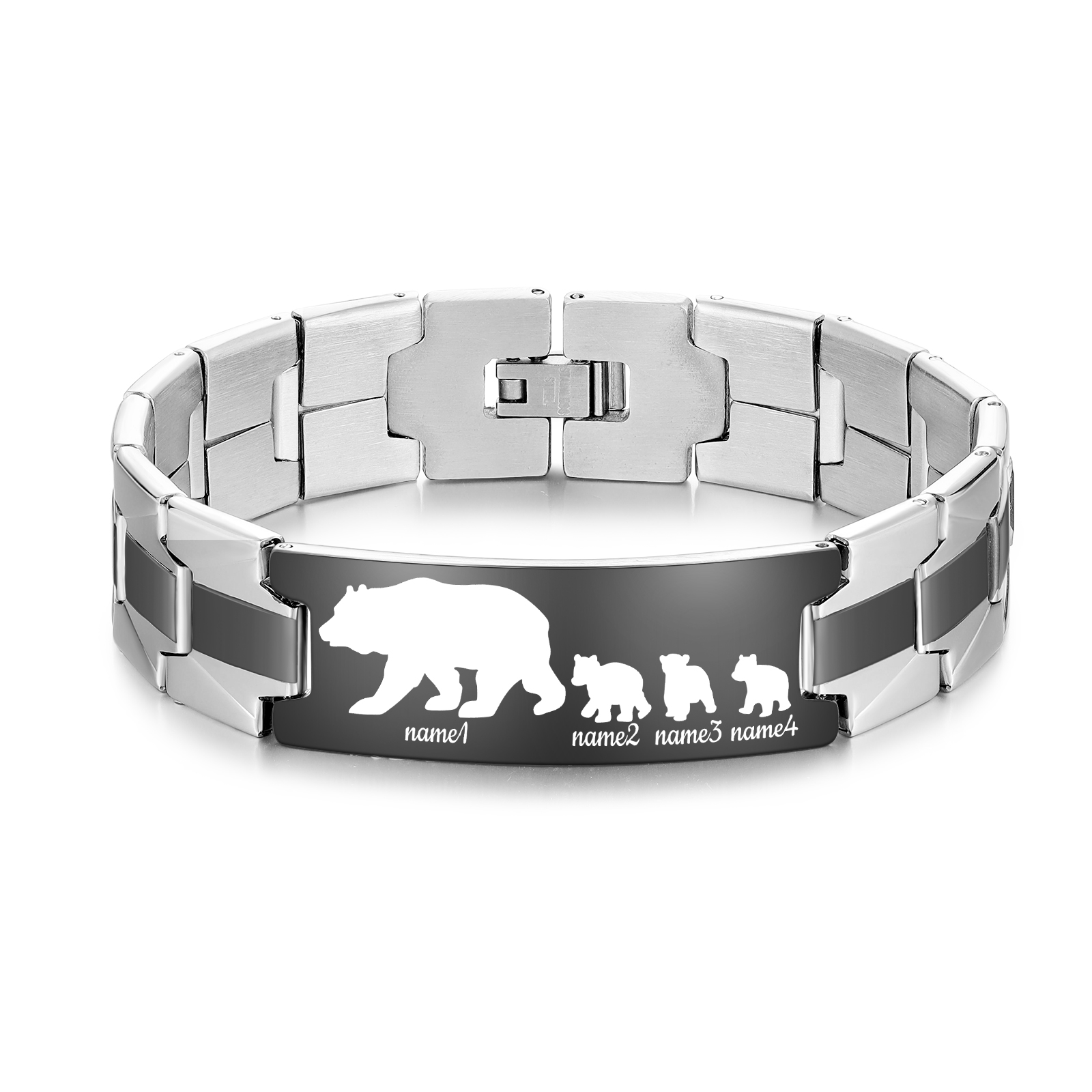 Herren Armband-Personalisierte 4 Namen Edelstahl Papa Bär Armband-Geschenk für Vater