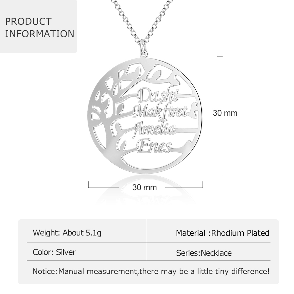 925 Sterling Silber Personalisierte 4 Namen Familienstammbaum Halskette
