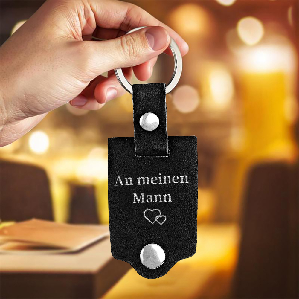 Personalisiertes Foto & 2 Texte Leder Schlüsselanhänger