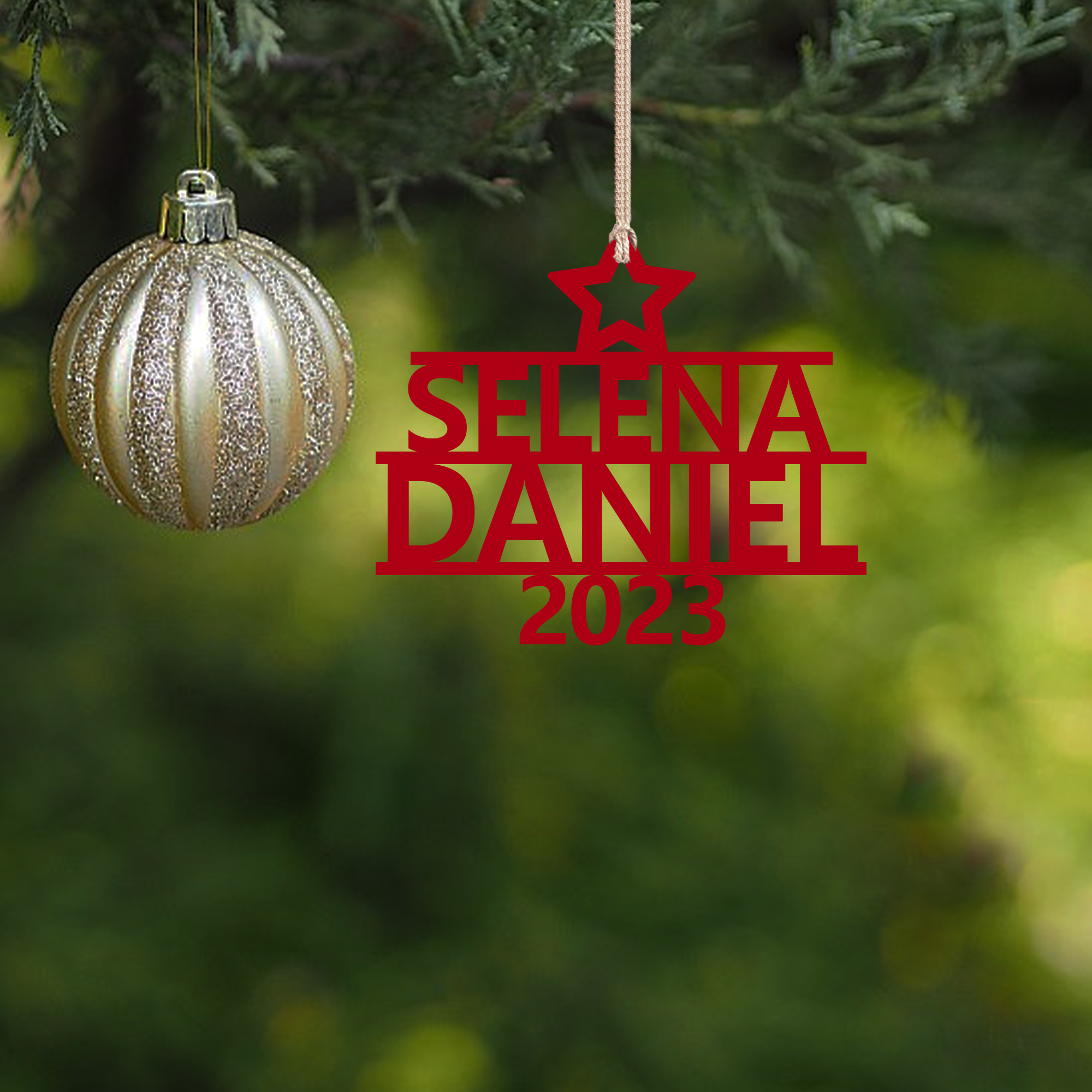 Personalisierte 2 Namen & Jahr Holz Weihnachtsbaum Weihnachtsornament-Weihnachtsbaumornamente Anhänger Ornament