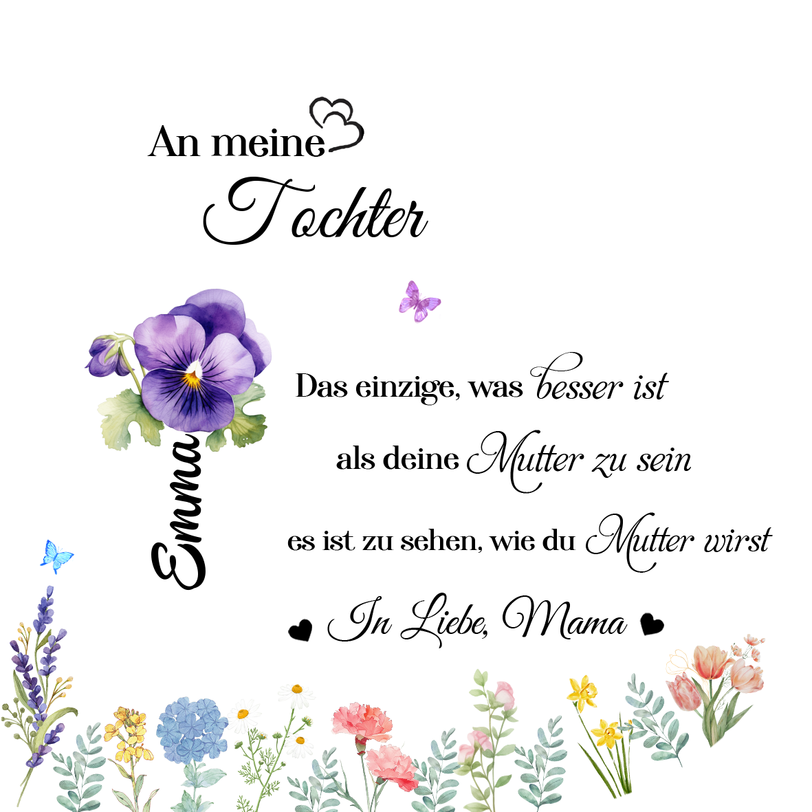 Personalisierte Text & Name & Geburtsblume Herz Acryl-Deko-An meine Tochter -Schreibtischdekoration für Tochter