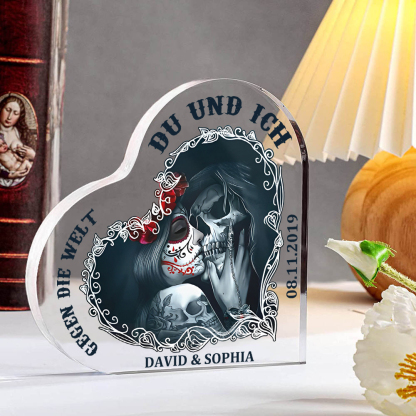 Personalisierte Text & Datum Acryl-Deko-Du und ich gegen die Welt-Schreibtischdekoration für Paar