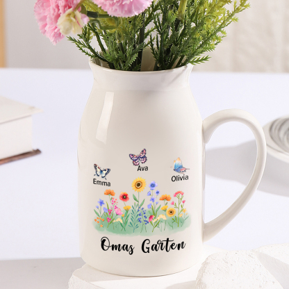 Personalisierte 3 Namen & Text Blumen & Schmetterling Familie Vase