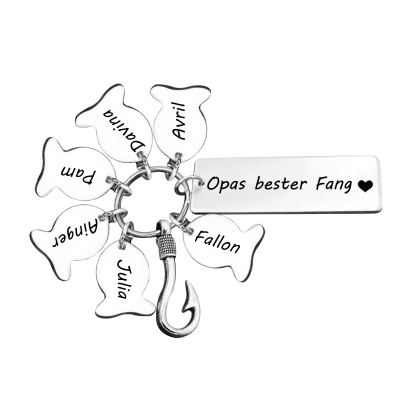 Personalisierbare 6 Namen Schlüsselanhänger-Opas bester Fang-Geschenk für Großvater