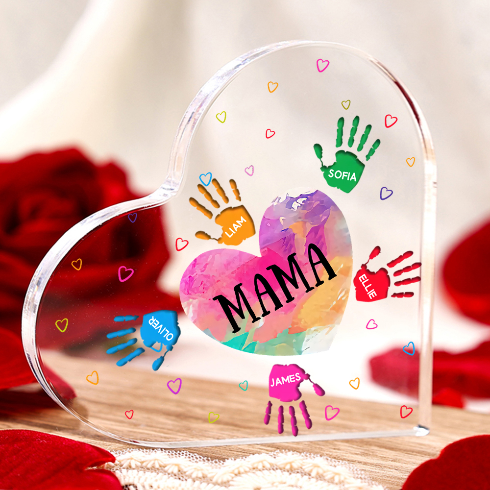 Personalisierte 5 Namen & Text Herz Familie Acryl-Deko Schreibtischdekoration für Mutter
