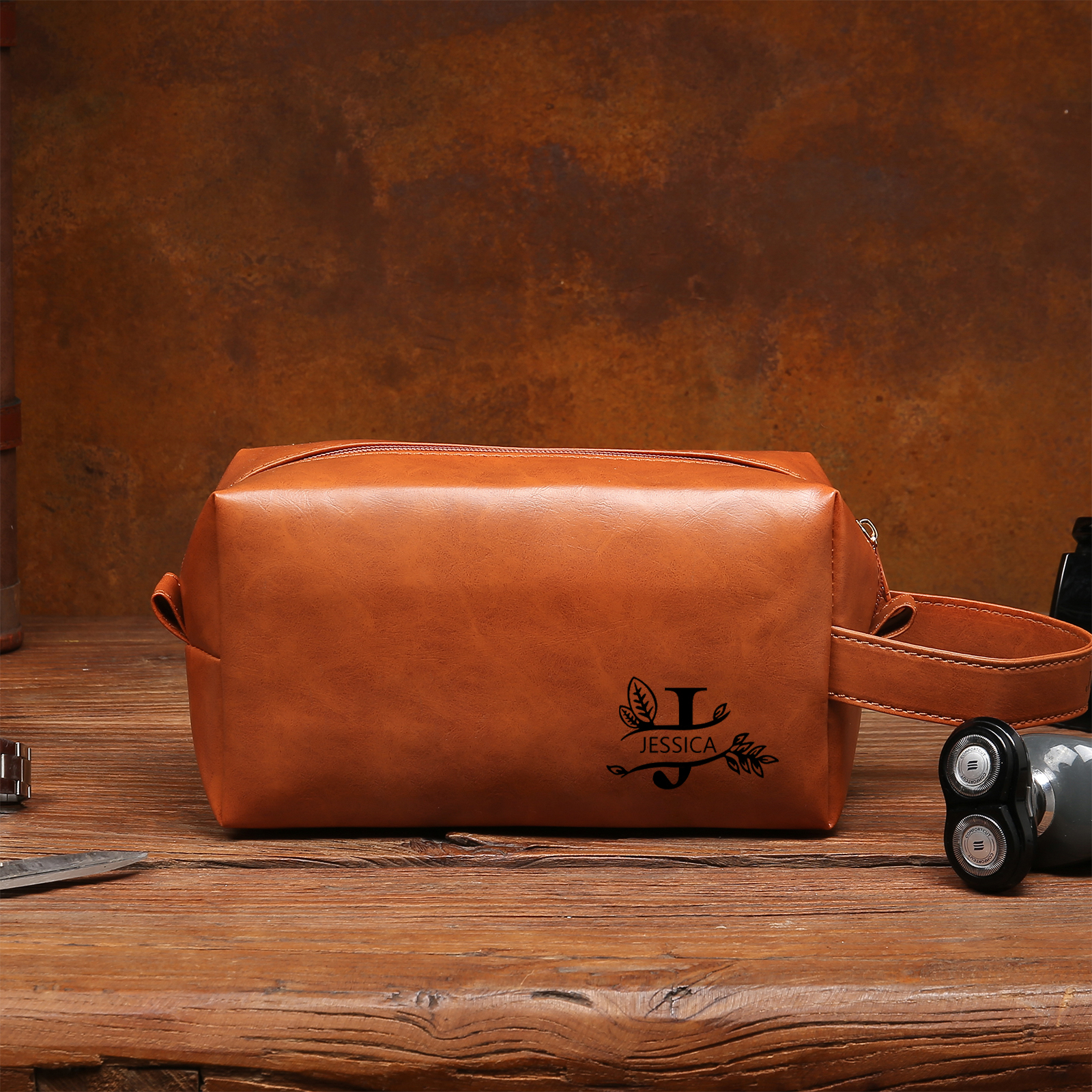 Personalisierter 1 Name & Buchstabe Leder Schminktasche