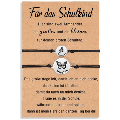 Personalisierte 2 Namen Schmetterling Armbänder Set mit 2 Ketten Gummiband -Für das Schulkind- Schulanfang Geschenk