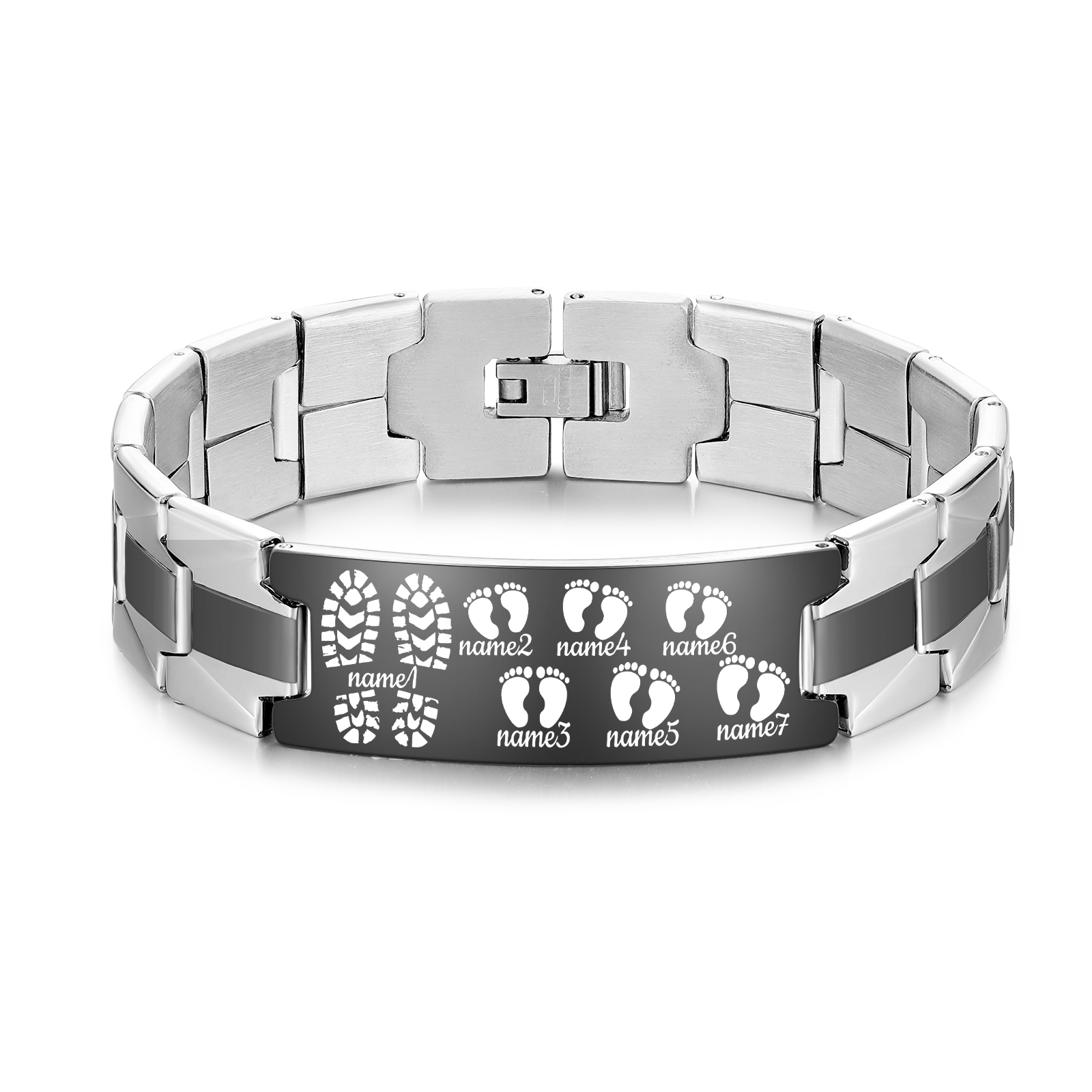 Herren Armband-Personalisierte 7 Namen Edelstahl Füße Armband-Geschenk für Vater