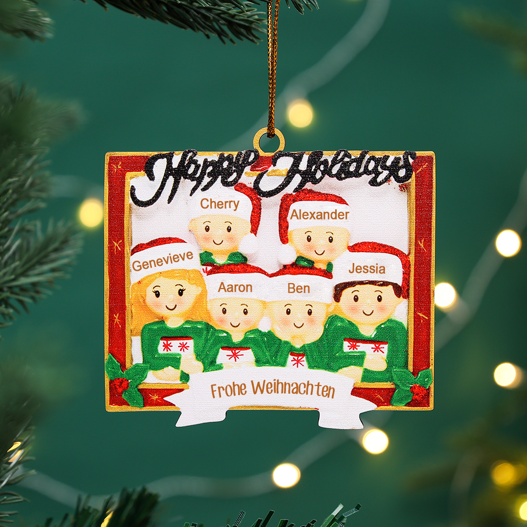 Holz Personalisierte 6 Namen & Text Rahmen Weihnachtsornament Weihnachtsbaum Anhänger