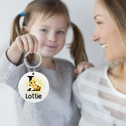 Personalisierter 1 Name & Buchstabe Biene Schulanfang Schlüsselanhänger für Schulkind aus Edelstahl+Holz+Acryl 