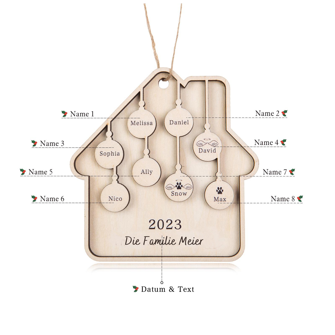 Holz Weihnachtsornament-Personalisiertes 8 Namen Text Jahr Haus Ornament Anhänger 