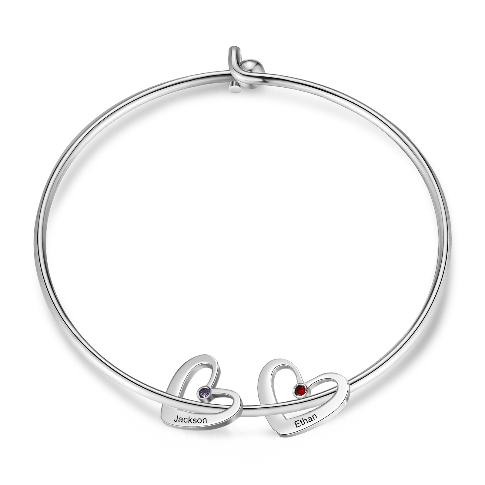 Benutzerdefinierte 2 Namen Herz Charme Armband mit 2 Geburtssteinen