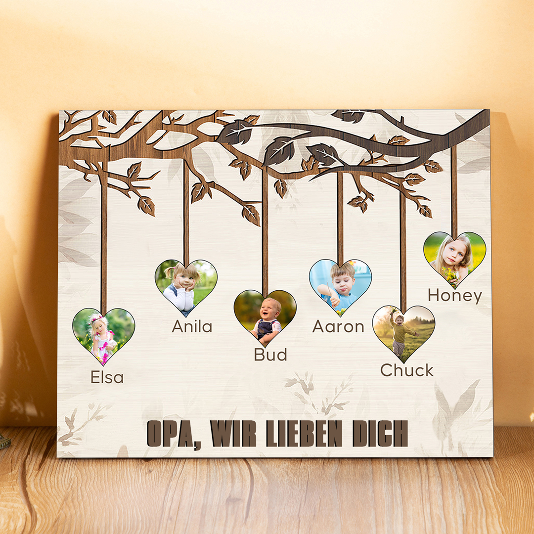 Familie Holzbild - Personalisierter Text & 6 Fotos Familienbaum Holzdekoration-Geschenk für Opa/Oma