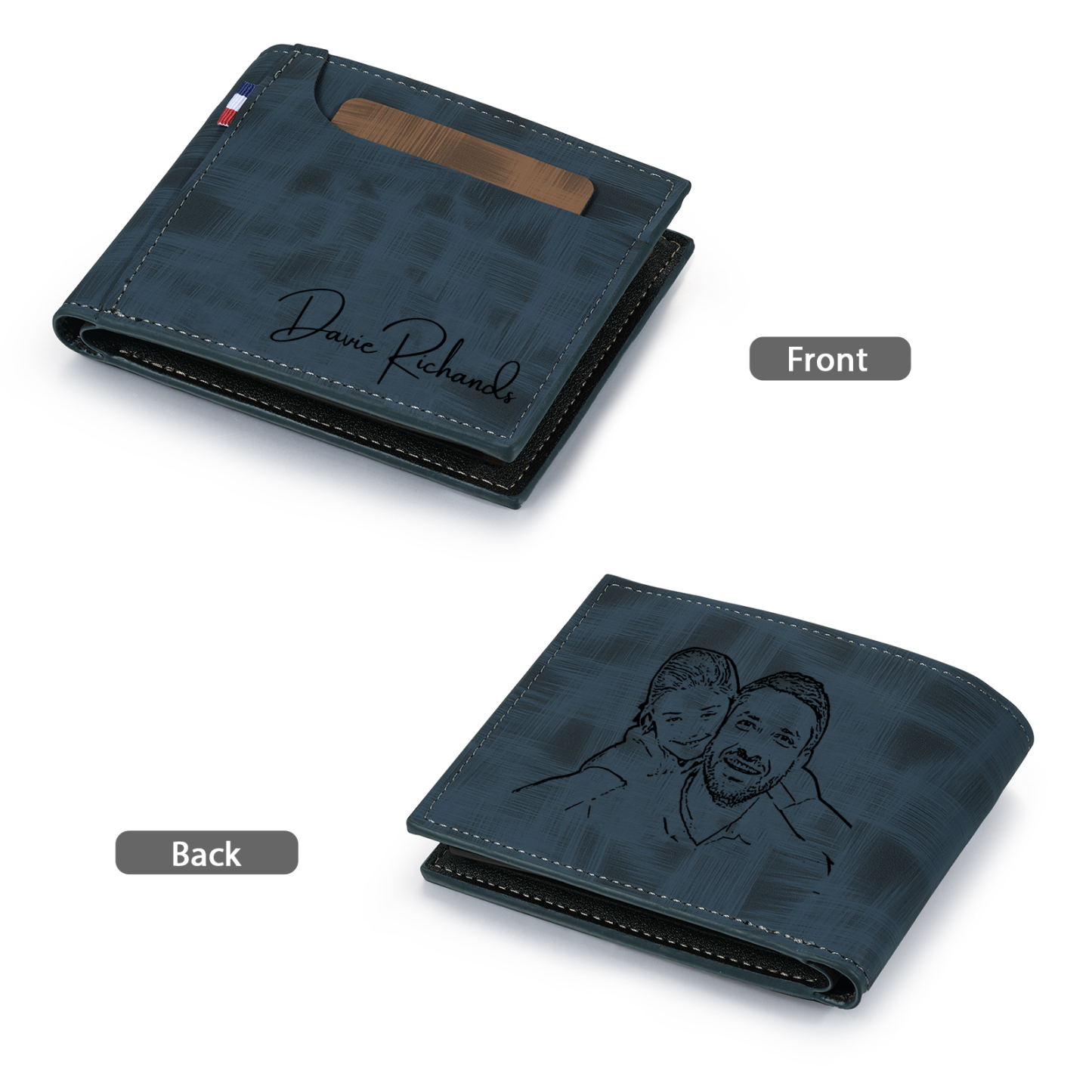 Personalisierter Name & Foto Leder Herren Geldbörse mit Kartenfach