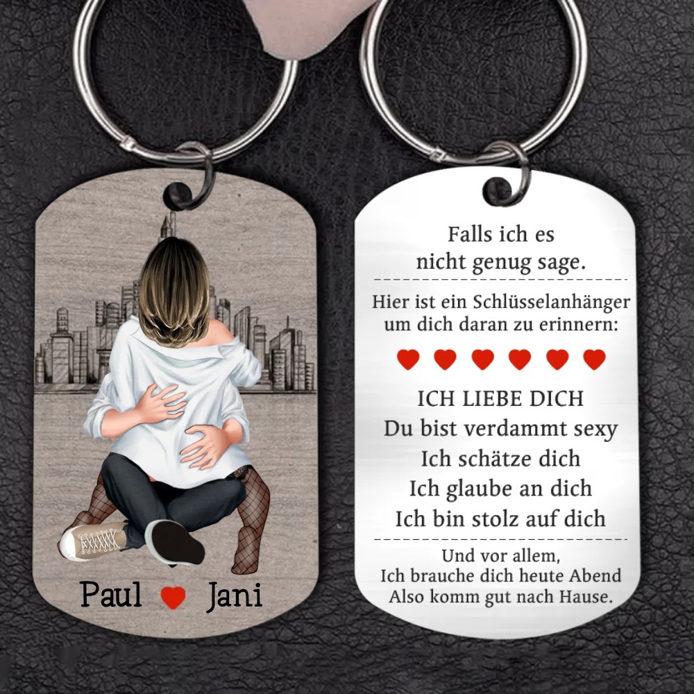 Personalisierbare 2 Namen-Ich brauche dich heute Abend Also komm gut nach Hause-Edelstahl Schlüsselanhänger für Paare