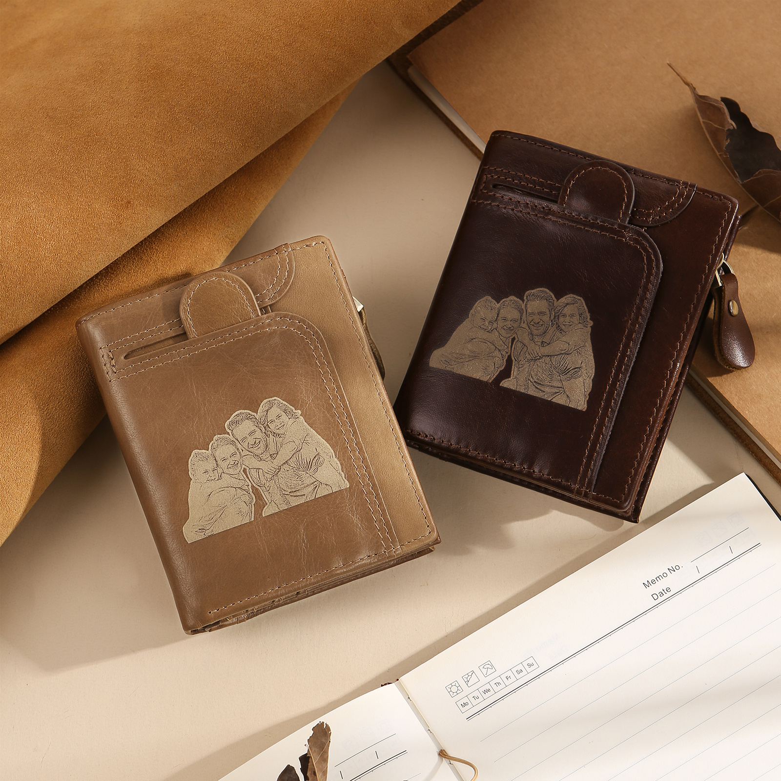 Personalisierte Herren-Geldbörse aus echtem Leder mit Foto-Gravur und Münzfach