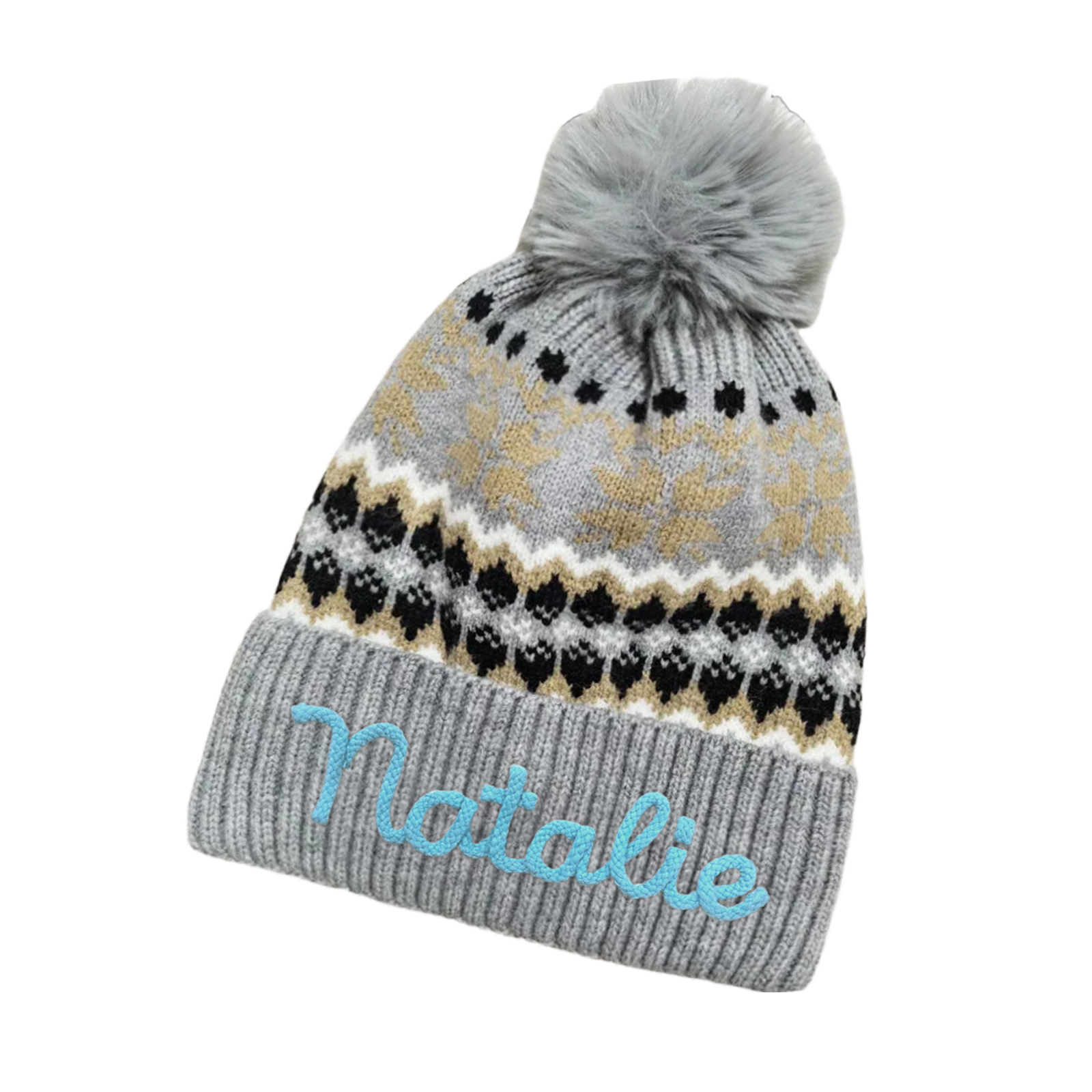 Personalisierte Strick-Bommelmütze Schneeflocken für Damen——Enthält fünf Farben