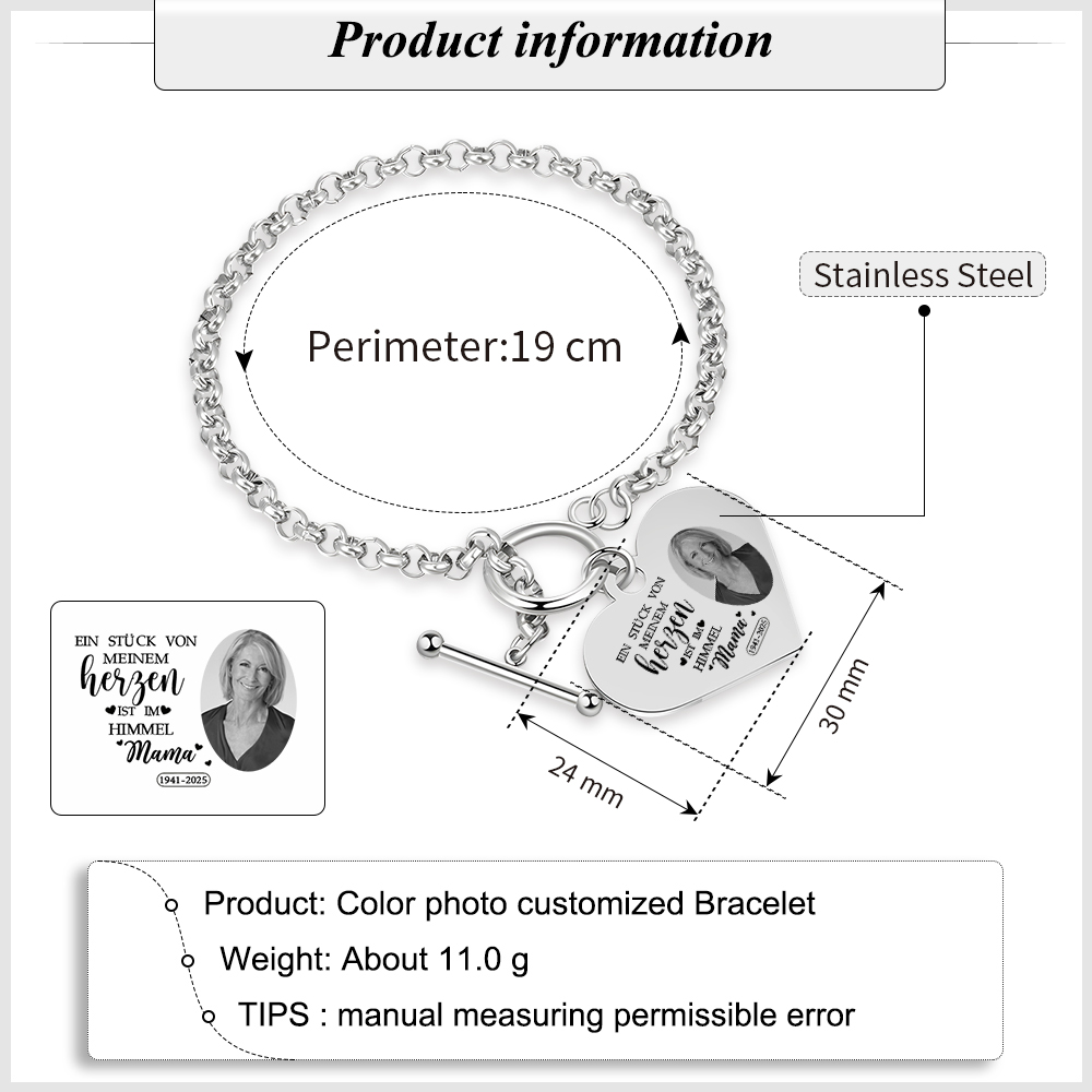 Personalisiertes Erinnerungs-Herzarmband mit Foto